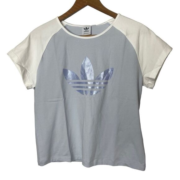 Adidas Logo Purple Holographic Crop Top Size Large - Picture 1 of 8